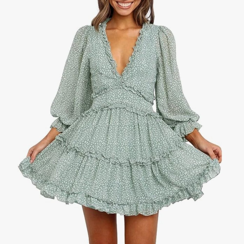 Leopard Print Backless Ruffle Dress